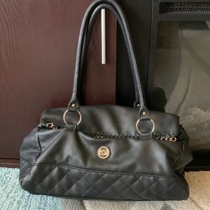Bebe Bag Black Golden Trim Logo Soft Faux Leather